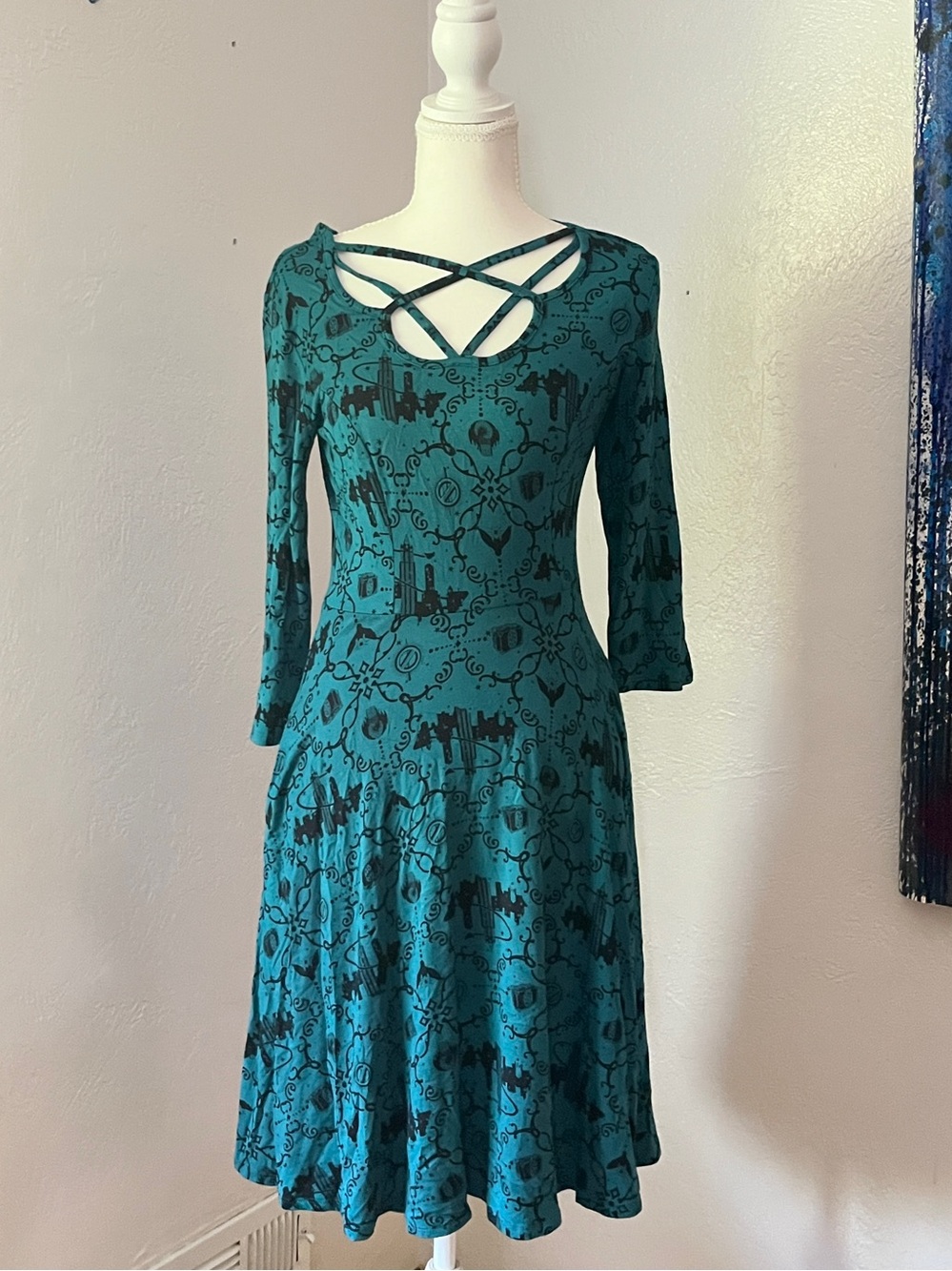 Hot Topic Fantastic Beasts Harry Potter Teal Crisscross Fit & Flare Midi Dress